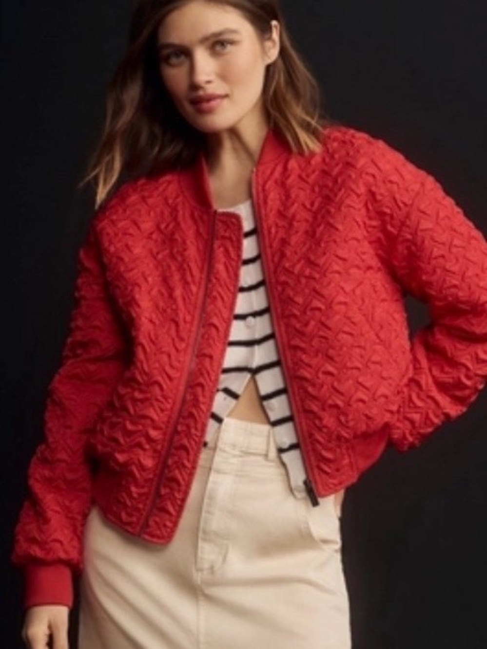 Sanctuary Red Quilted Bomber Jacket